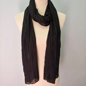 Cejon Black Scarf or Wrap with Accordion Beaded Pleats